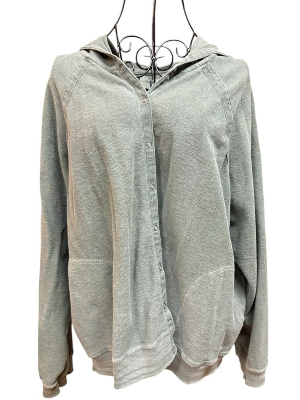 Hot Cotton Snap Button-Front Top - Sage Green XL